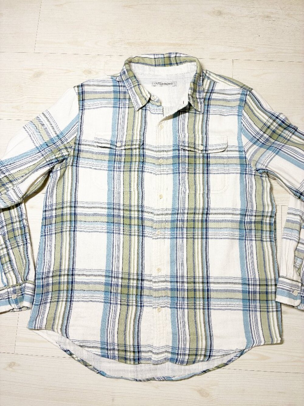 Outerknown The Slowdown Shirt Salt Los Alamos Plaid Gauze Men's Large